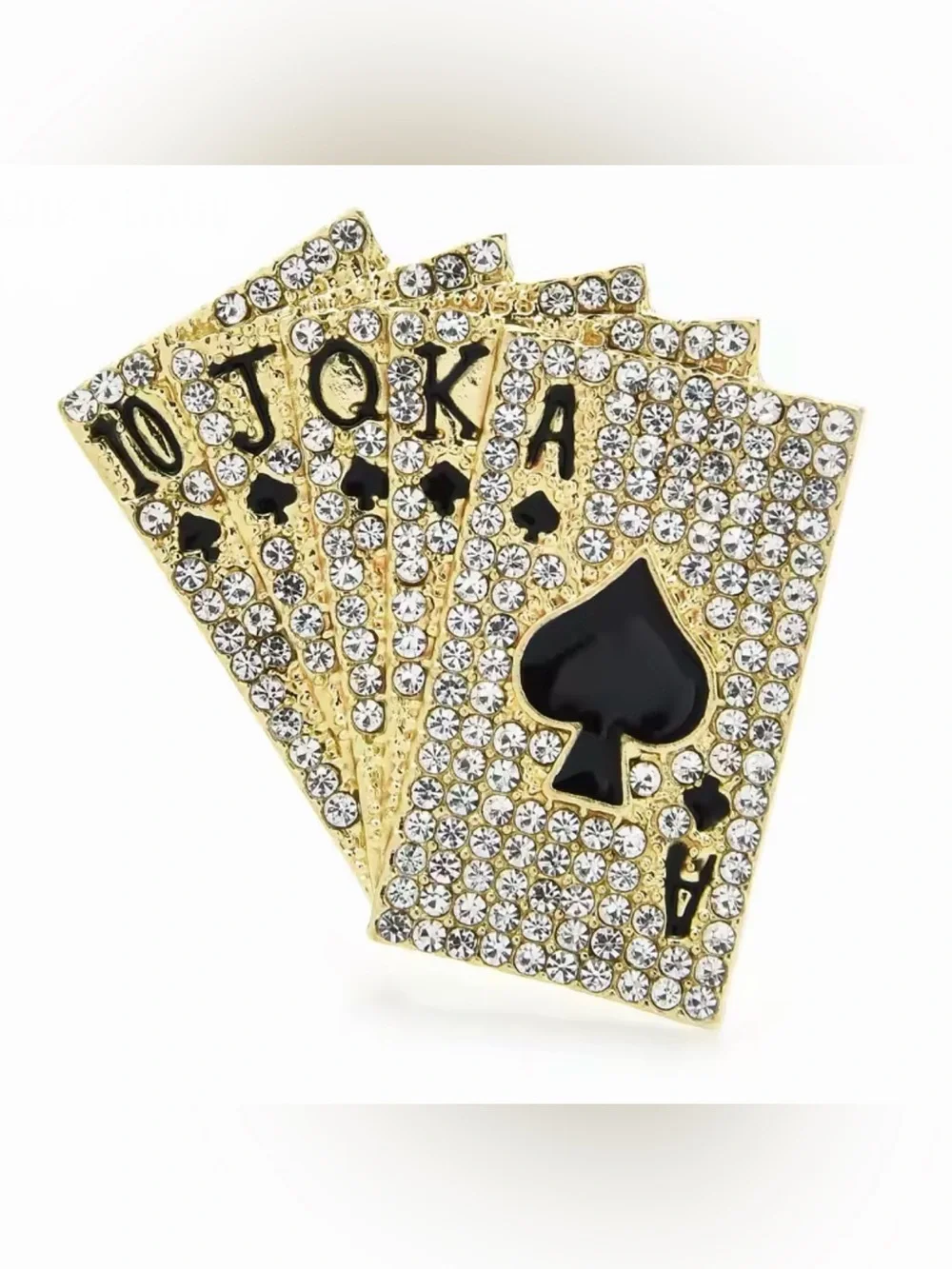 GOLD CRYSTAL POKER BROOCH / PIN / PENDANT